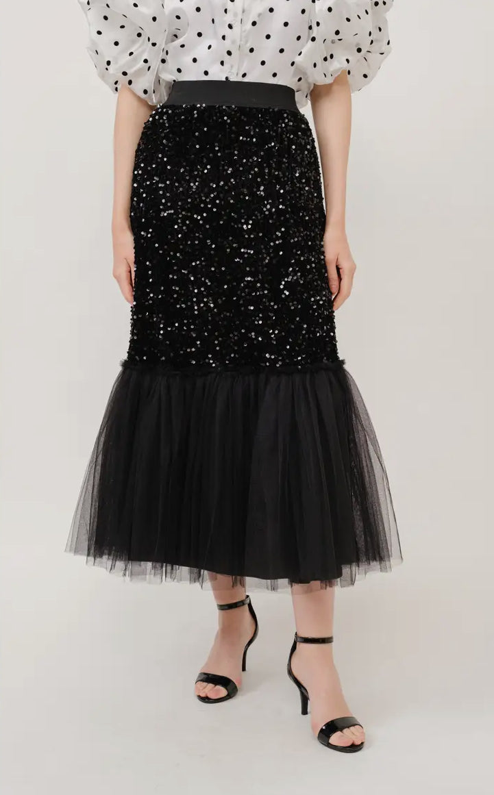 Tulle Sequins Maxi Skirt