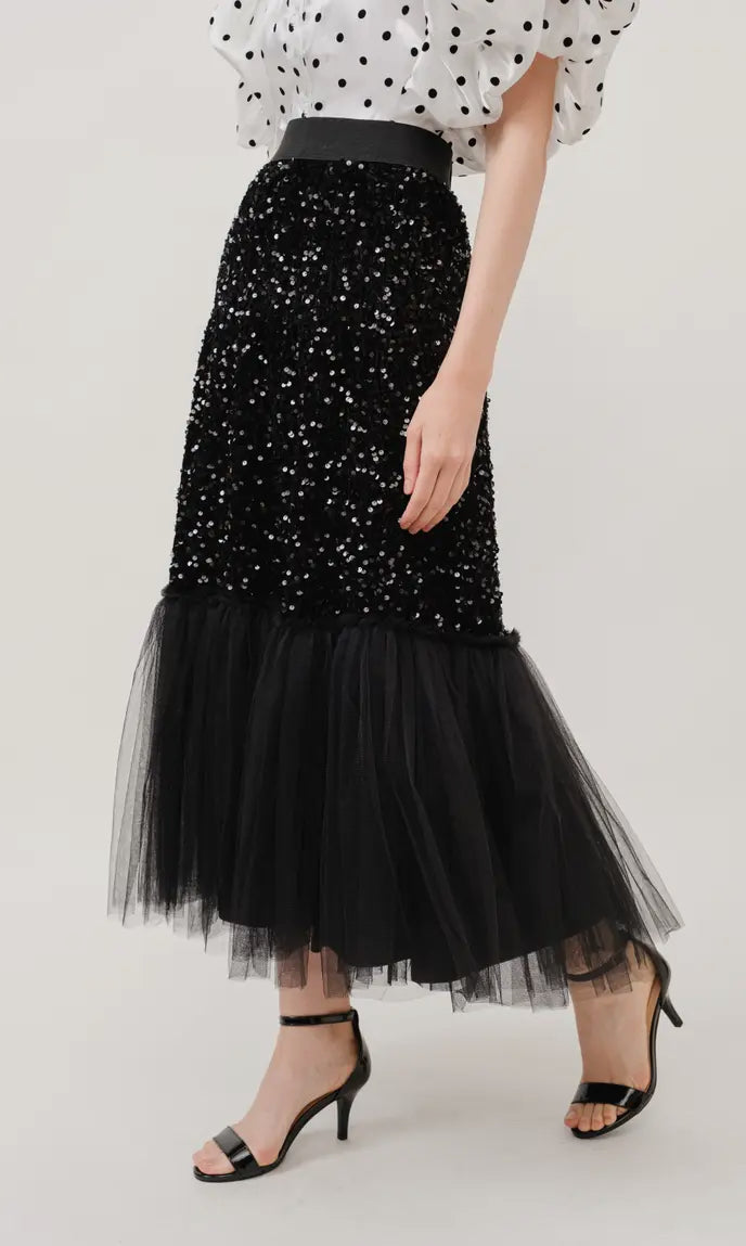 Tulle Sequins Maxi Skirt