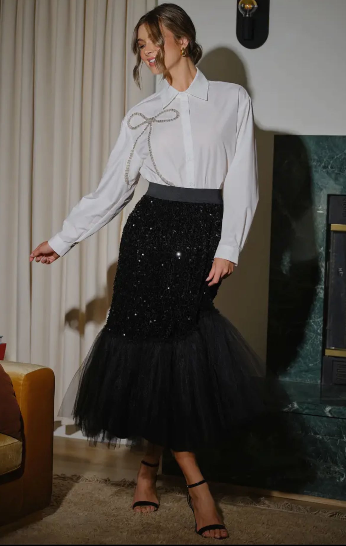 Tulle Sequins Maxi Skirt