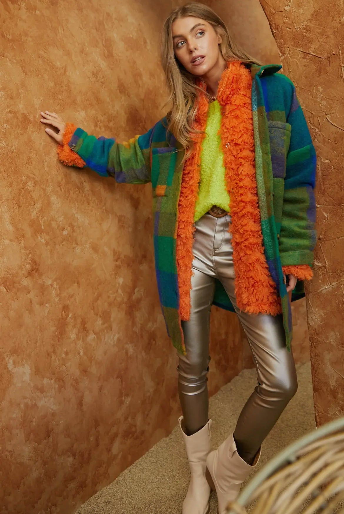 Oversized Plaid Button Down Jacket