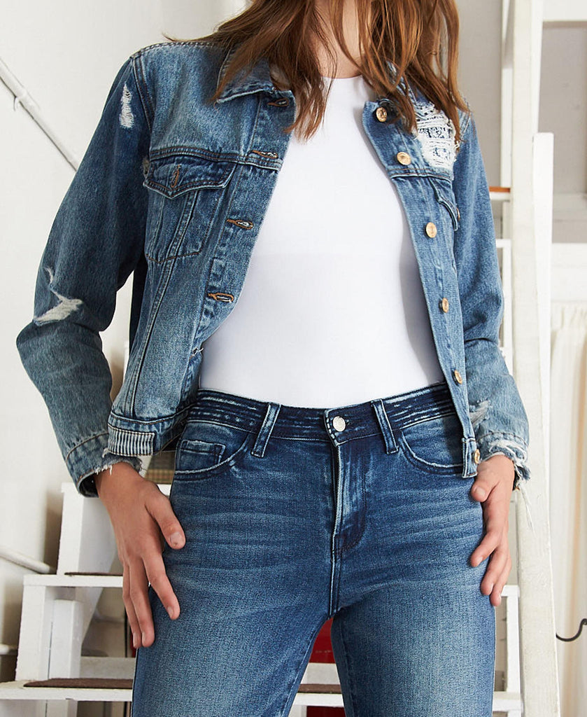 Distressed Patch Denim Jacket