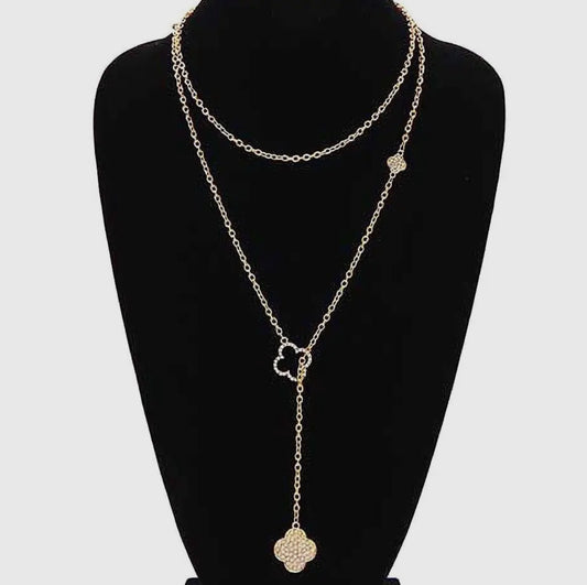 Clover Rhinestone Chain Necklace